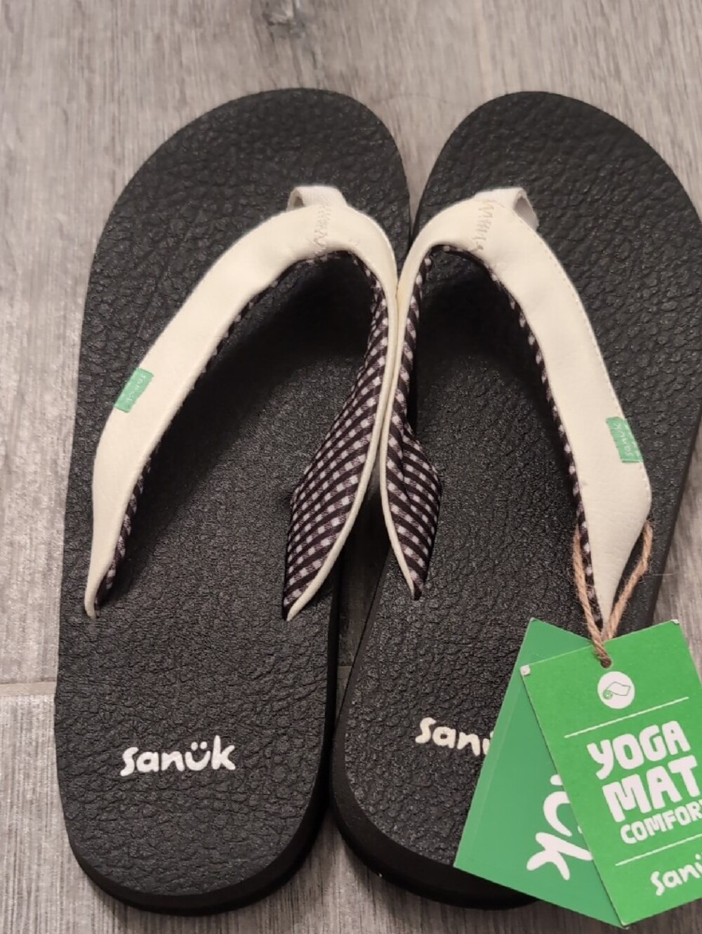 Sanuk Women's Black Flip-Flops with White Straps